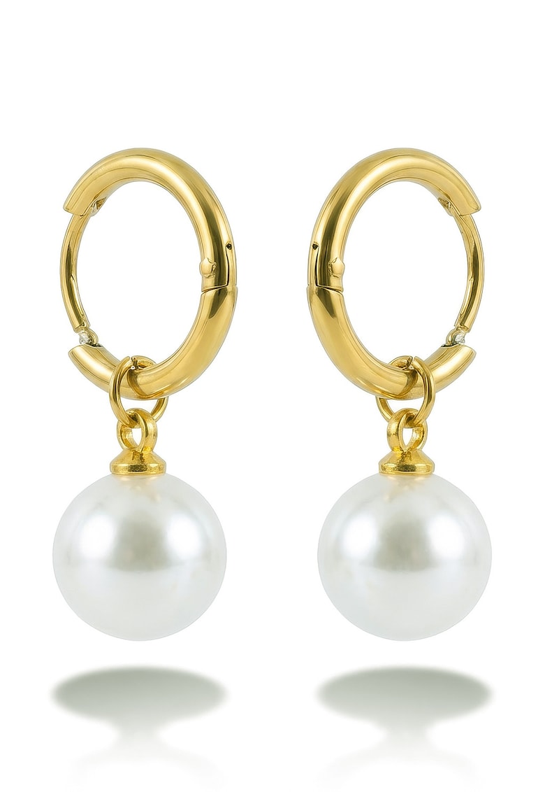Cercei placati cu aur de 18K - cu perle - Auriu/Alb optic