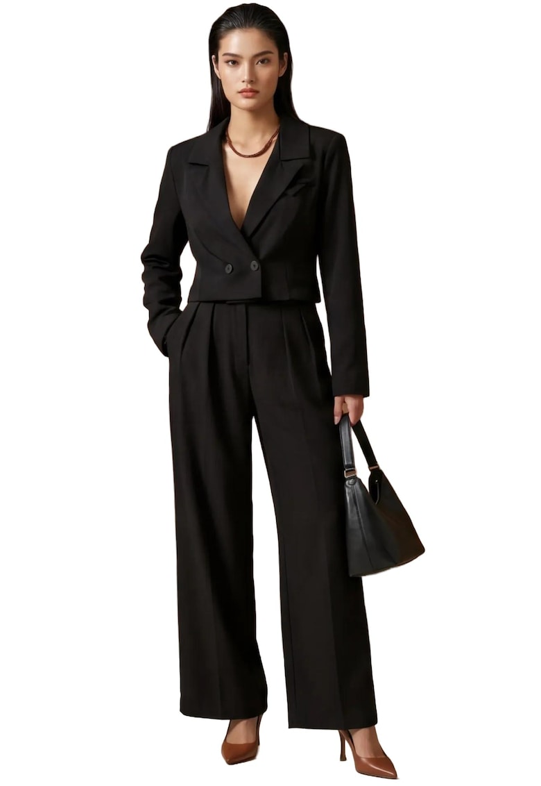 Costum dama - set din doua piese - jacheta cu nasturi - pantaloni - negru