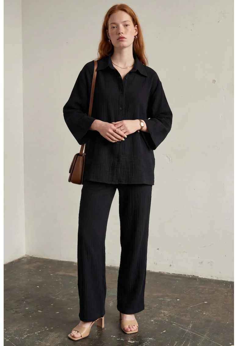Compleu dama - doua piese - negru - bumbac
