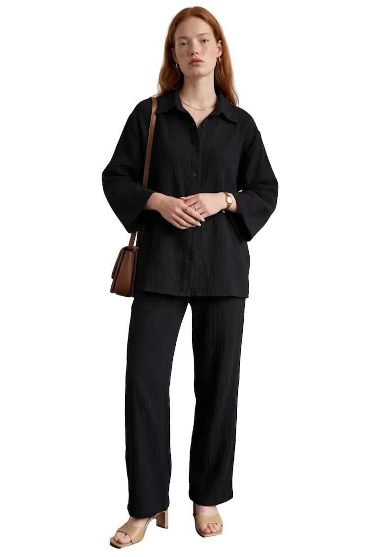 Compleu dama - set din doua piese - camasa si pantaloni - negru