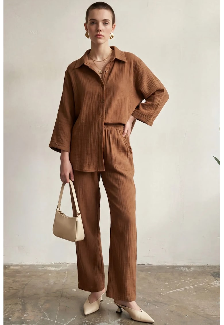 Compleu dama - set din doua piese - bumbac - maro