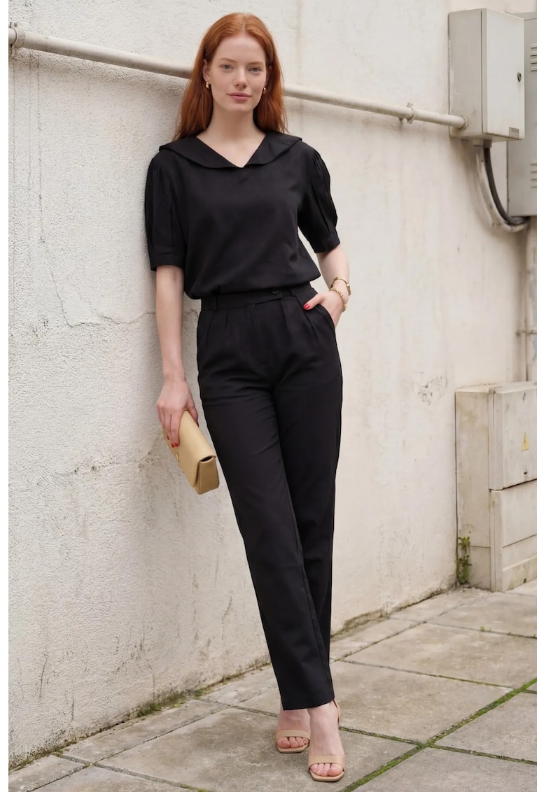 Set din doua piese - guler sal - nasturi - negru - 90% bumbac - 10% in -