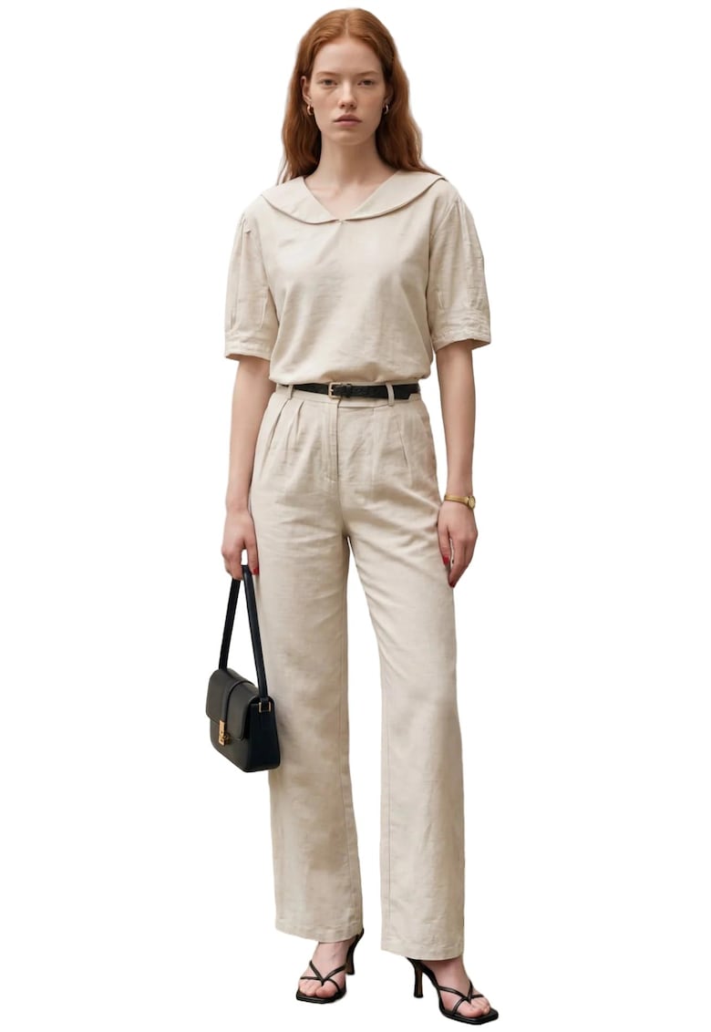 Compleu dama - din doua piese - bej natural - 90% bumbac - 10% in