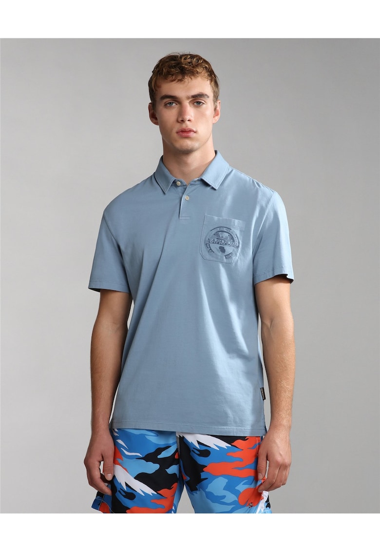 Tricou polo din bumbac cu buzunar pe piept Huilca -