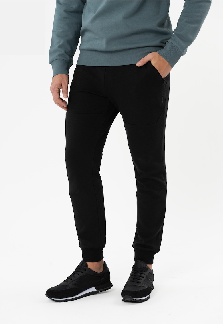 Pantaloni de trening conici - cu buzunare si fermoar - N-Baso - negru - Negru