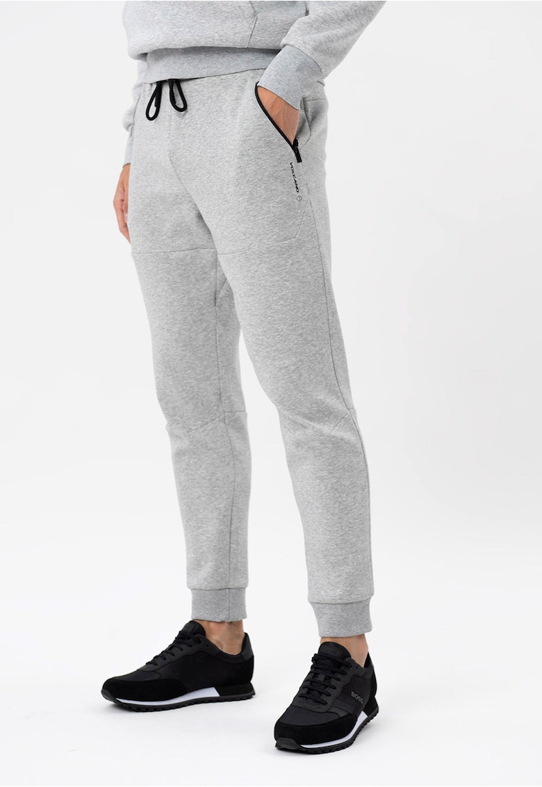 Pantaloni de trening conici - cu buzunare si fermoar - N-Baso - gri deschis - Gri deschis melange