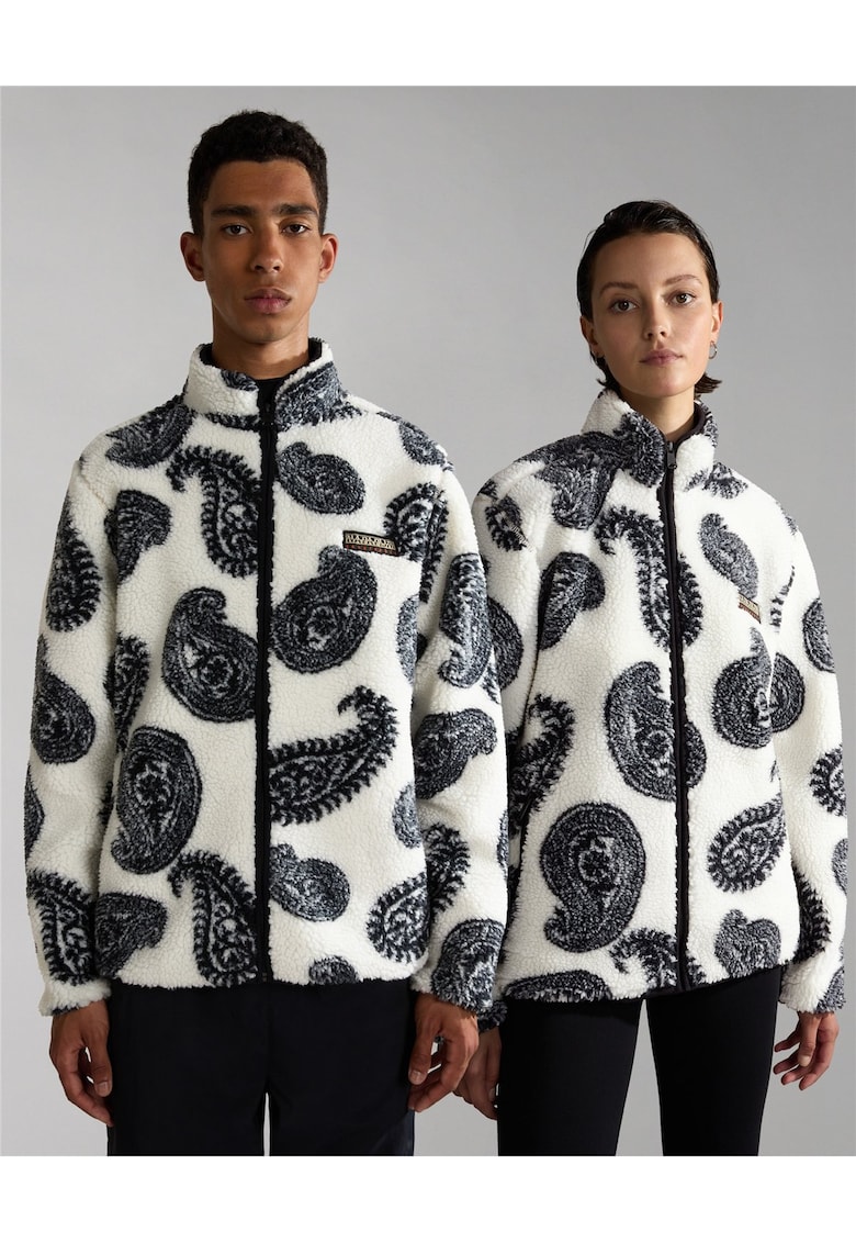 Bluza fleece unisex cu fermoar si model paisley -