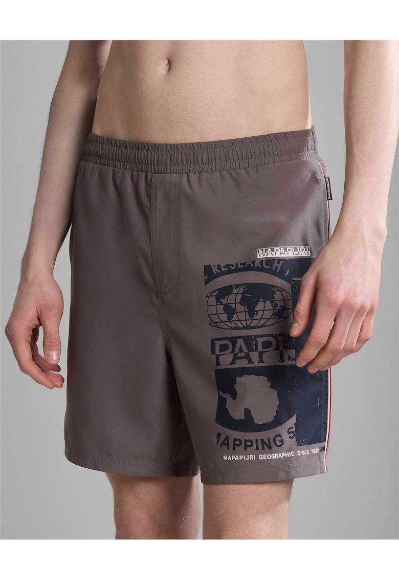 Pantaloni scurti de baie cu talie elastica si imprimeu logo Galapagos