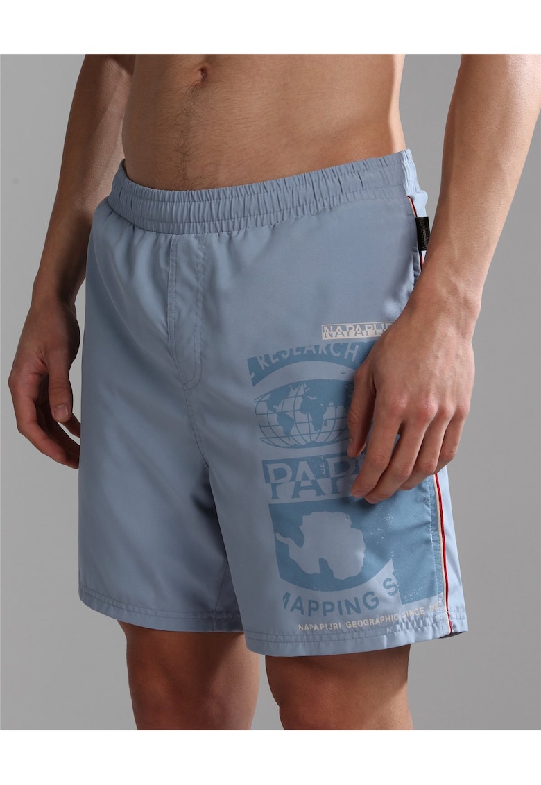 Pantaloni scurti de baie cu imprimeu logo si talie elastica Galapagos