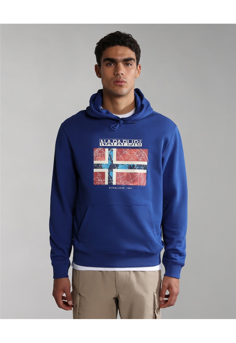 Hanorac cu imprimeu logo si buzunar kangaroo Guiro -