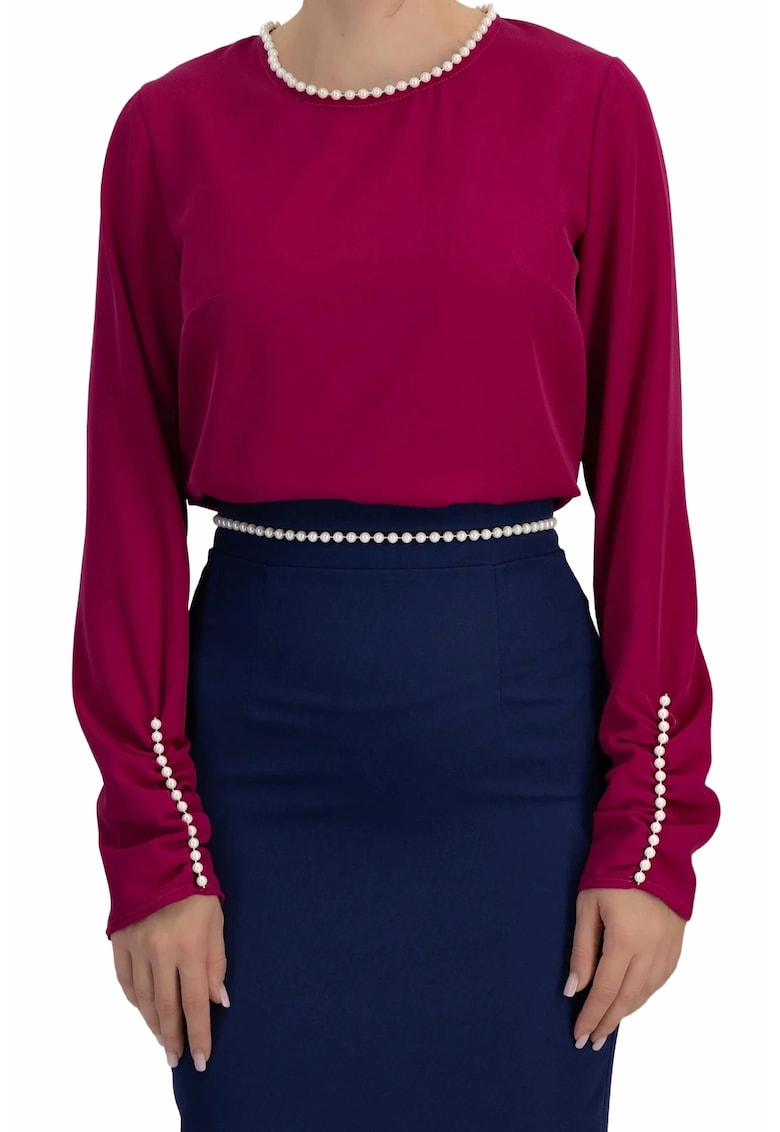 Bluza la baza gatului cu detalii din perle artificiale - Fucsia