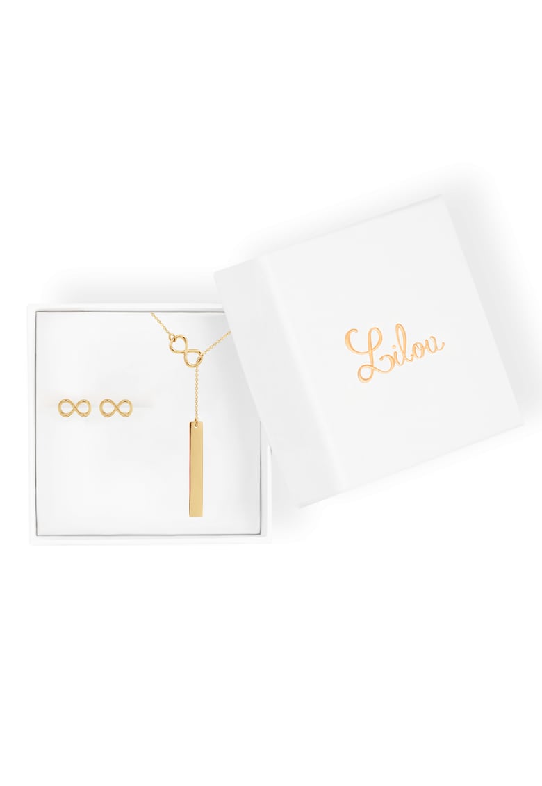 Set de colier cu design in Y si cercei - placat cu aur 18K - Infinity