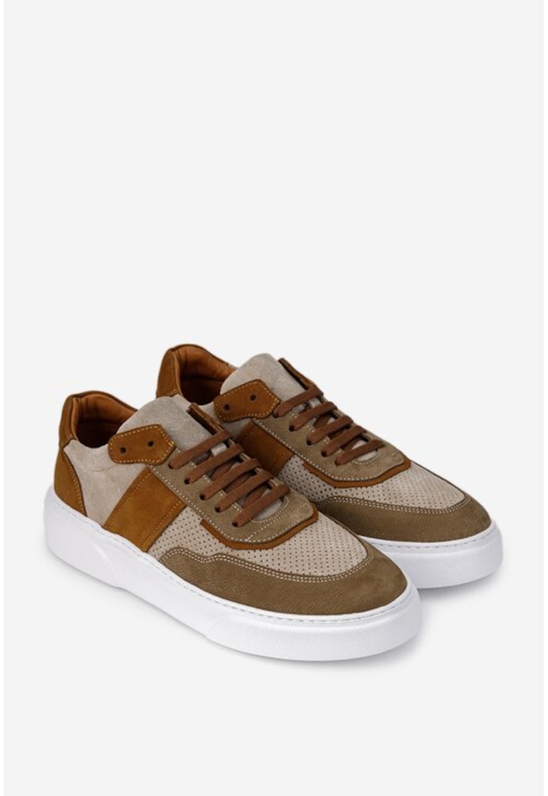Pantofi barbati din piele bej cu taupe si maro