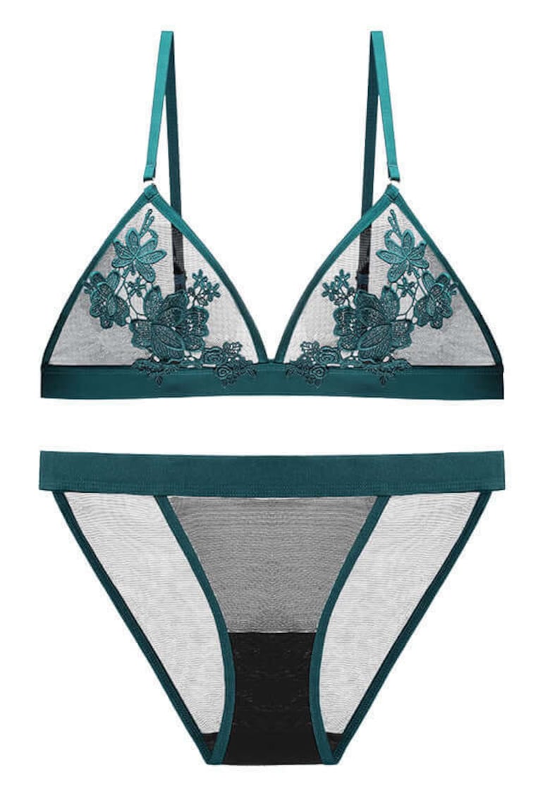 Set de lenjerie intima cu detalii brodate - Verde