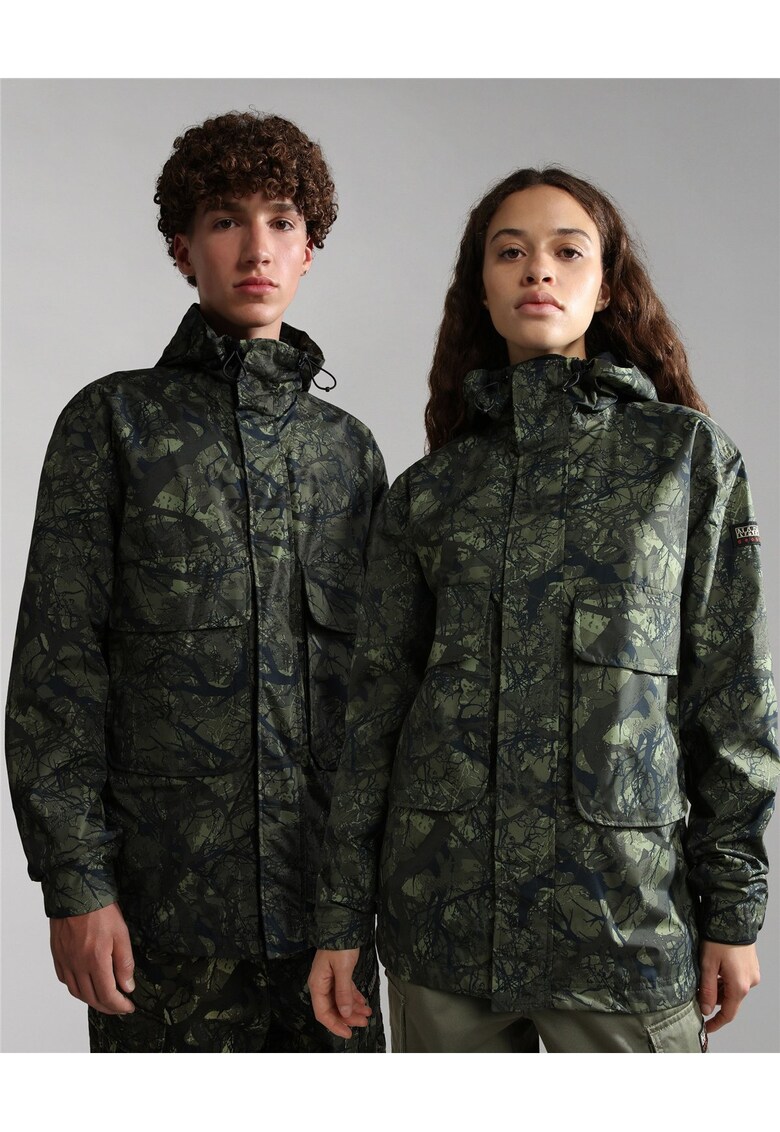 Jacheta unisex cu model camuflaj si guler inalt Firewood -