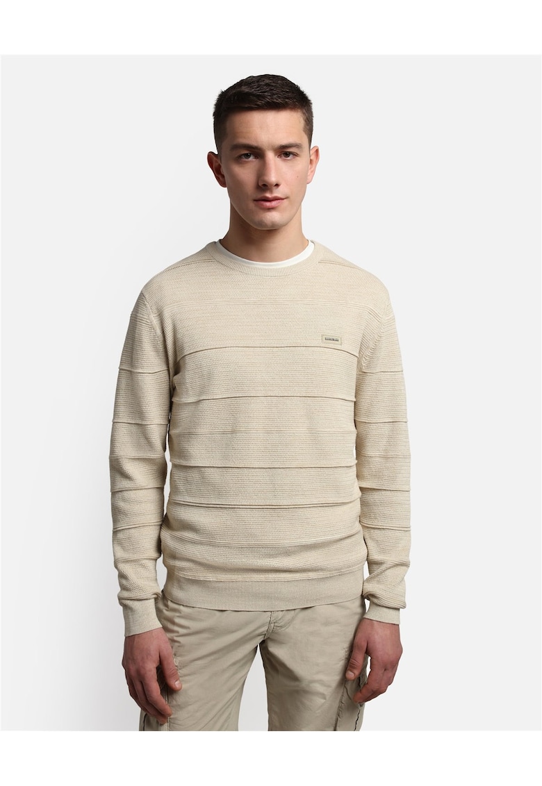 Pulover cu decolteu rotund si detaliu logo Pont -