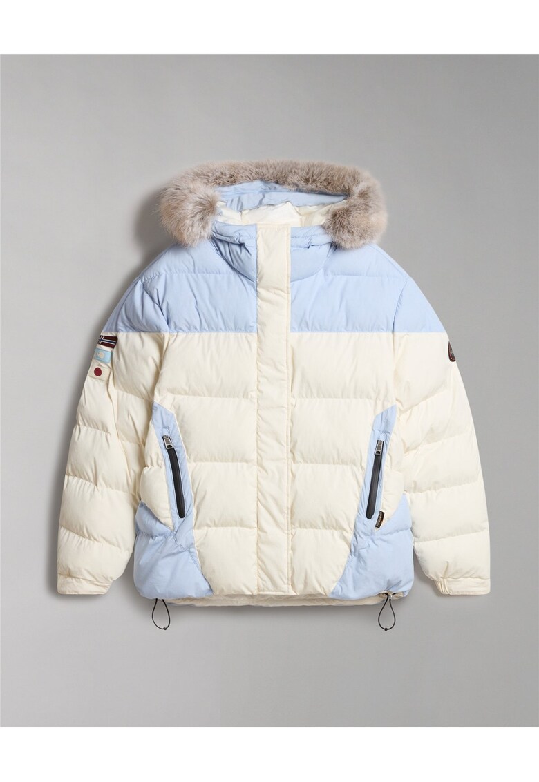 Geaca matlasata cu gluga cu blana ecologica Ronne -