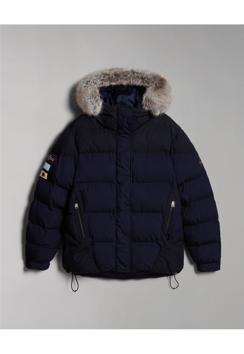 Geaca matlasata cu gluga cu blana ecologica Ronne -