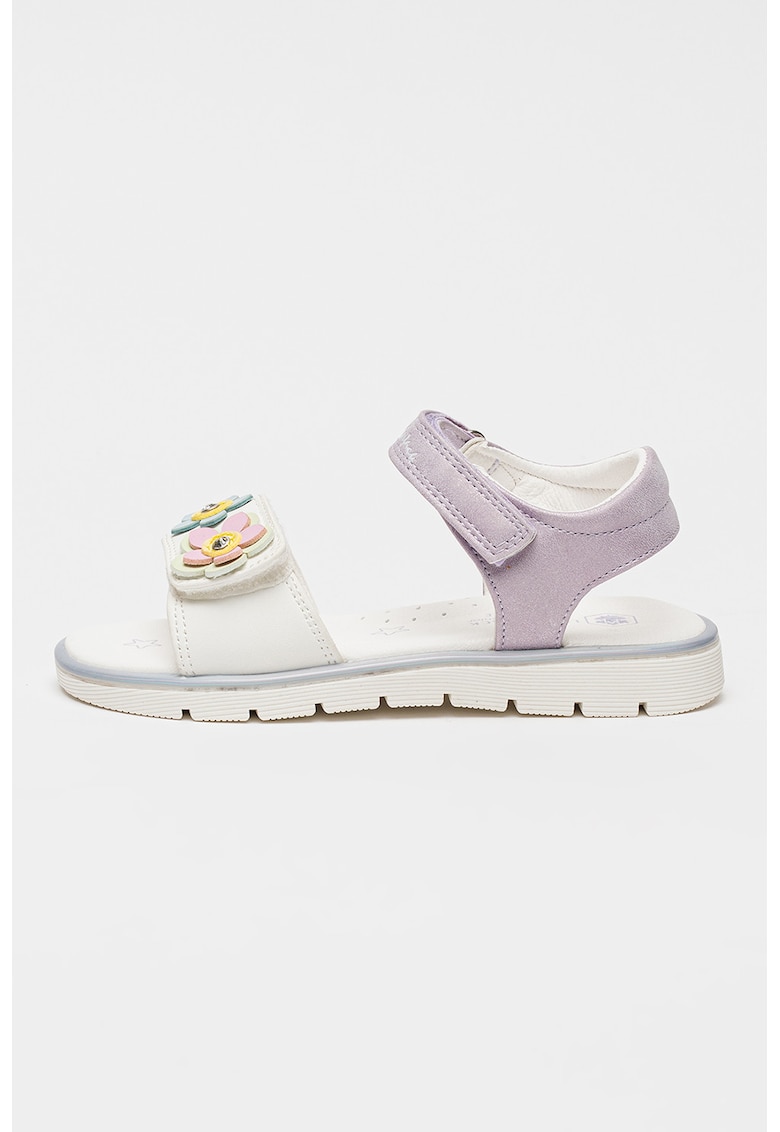 Sandale din piele ecologica cu aplicatie cu model floral Lovely - Alb/Lila