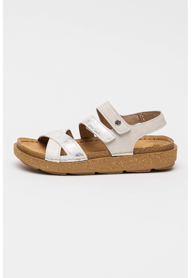 Sandale cu barete multiple - talpa joasa si inchidere velcro Nicole - Alb