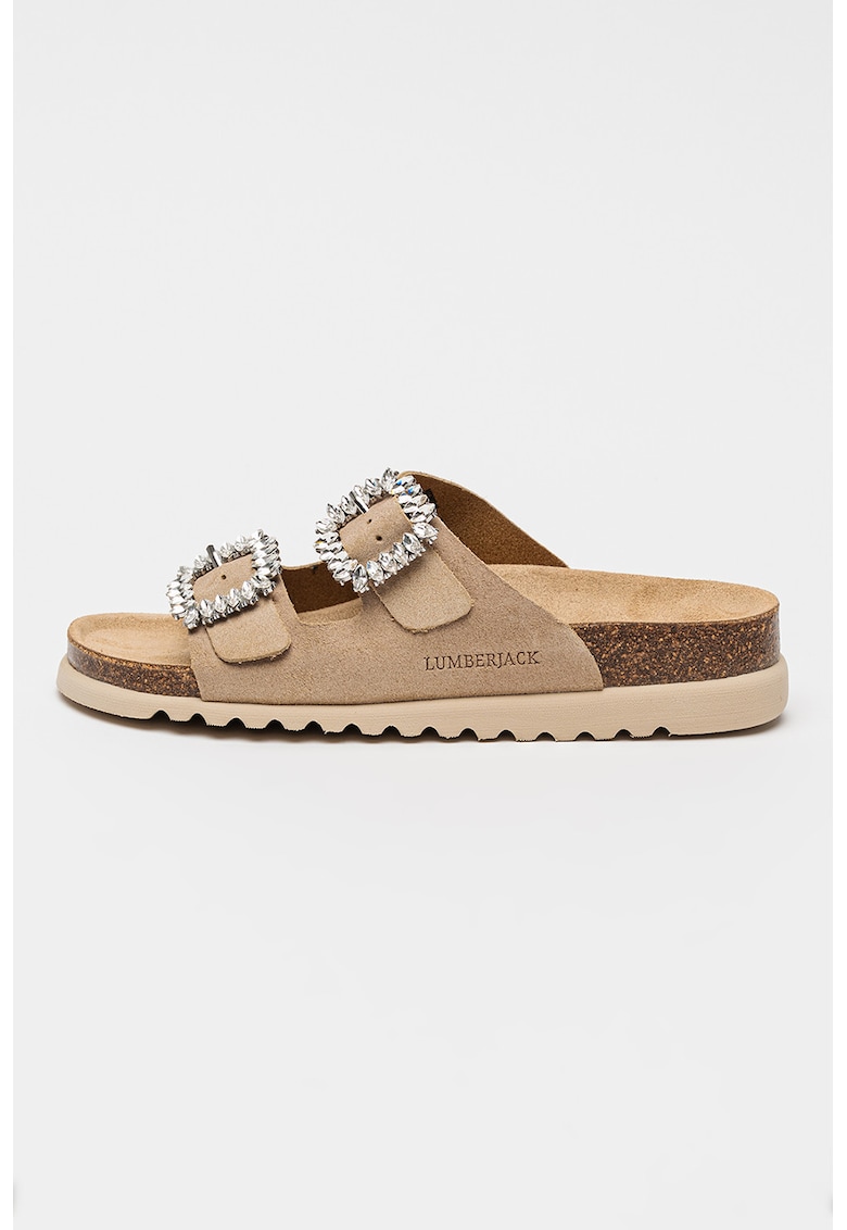 Papuci din piele intoarsa cu talpa flatform Miuccia - Bej deschis