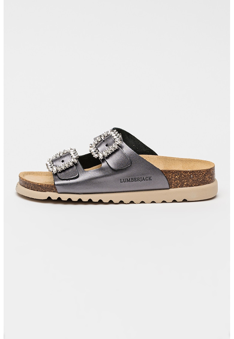 Papuci din piele cu talpa flatform Miuccia - Argintiu inchis