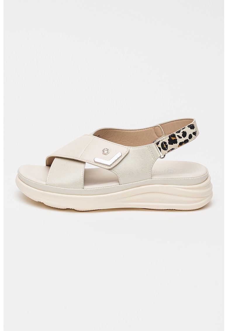 Sandale cu talpa flatform si inchidere velcro - Alb murdar