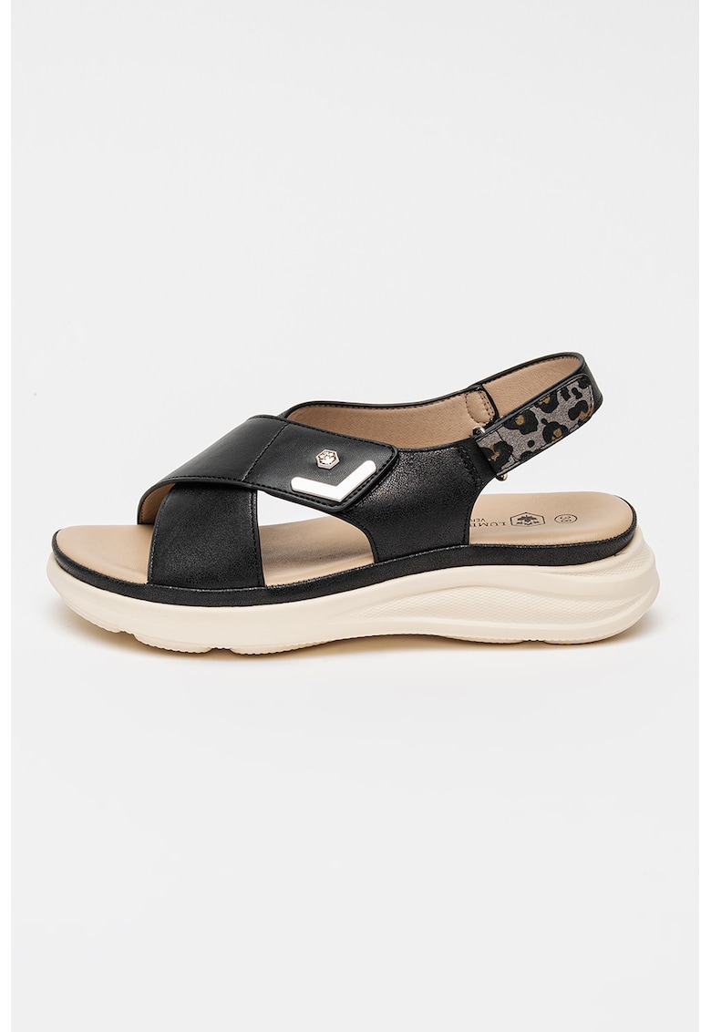 Sandale cu talpa flatform si inchidere velcro - Negru