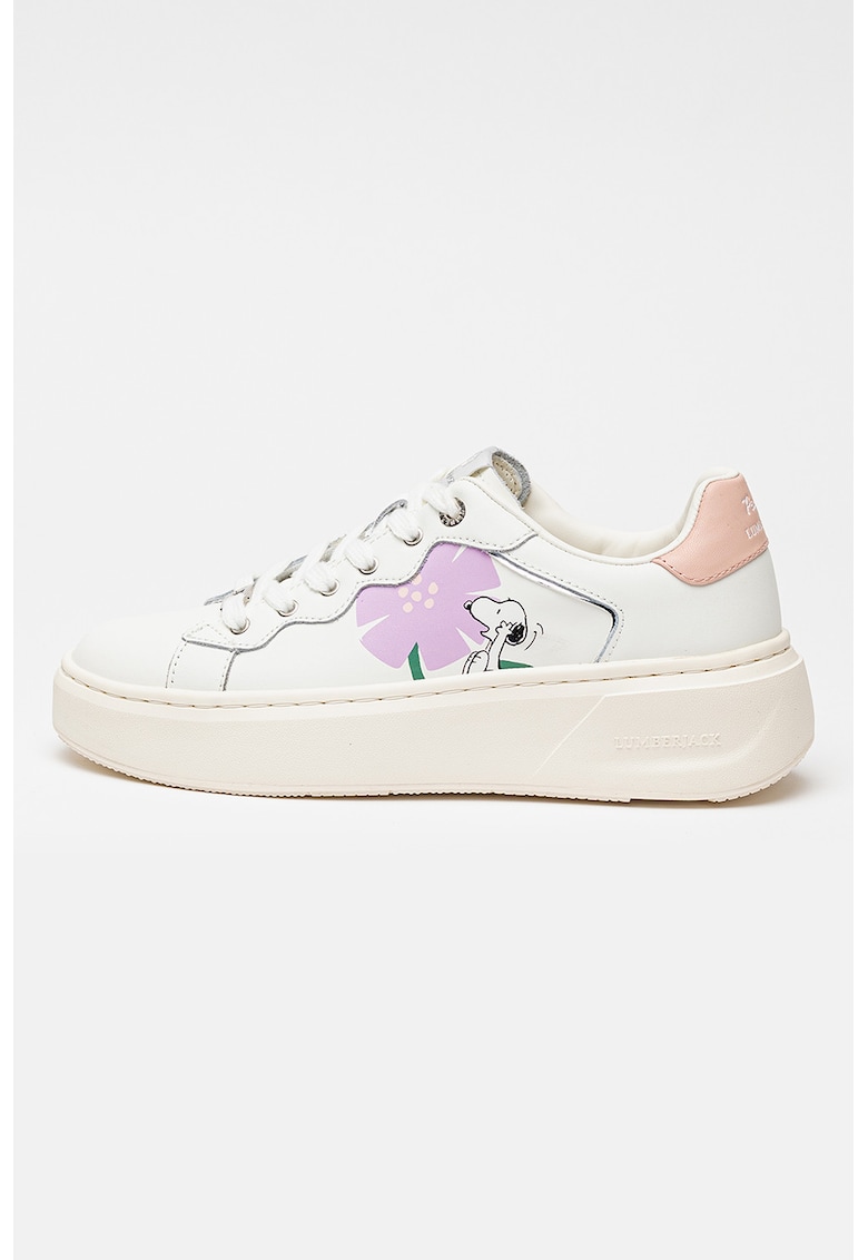 Pantofi sport din piele cu model cu Snoopy Queency - Alb/Roz pastel