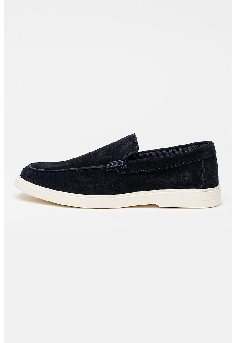 Pantofi loafer din piele intoarsa cu model uni Gold - Albastru indigo