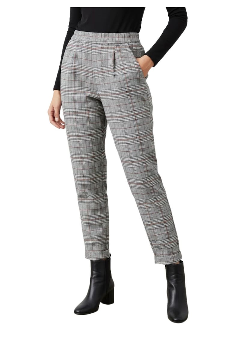 Pantaloni slim fit in carouri cu talie medie -
