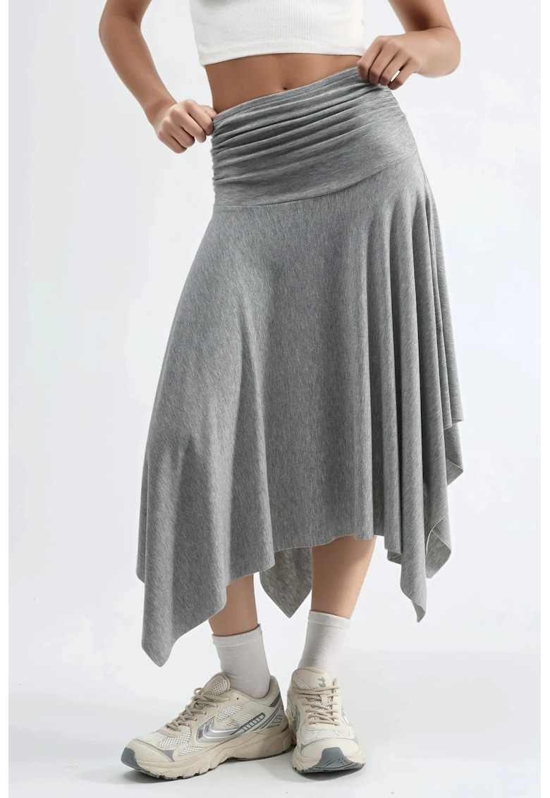 Fusta maxi talie inalta - gri - textil