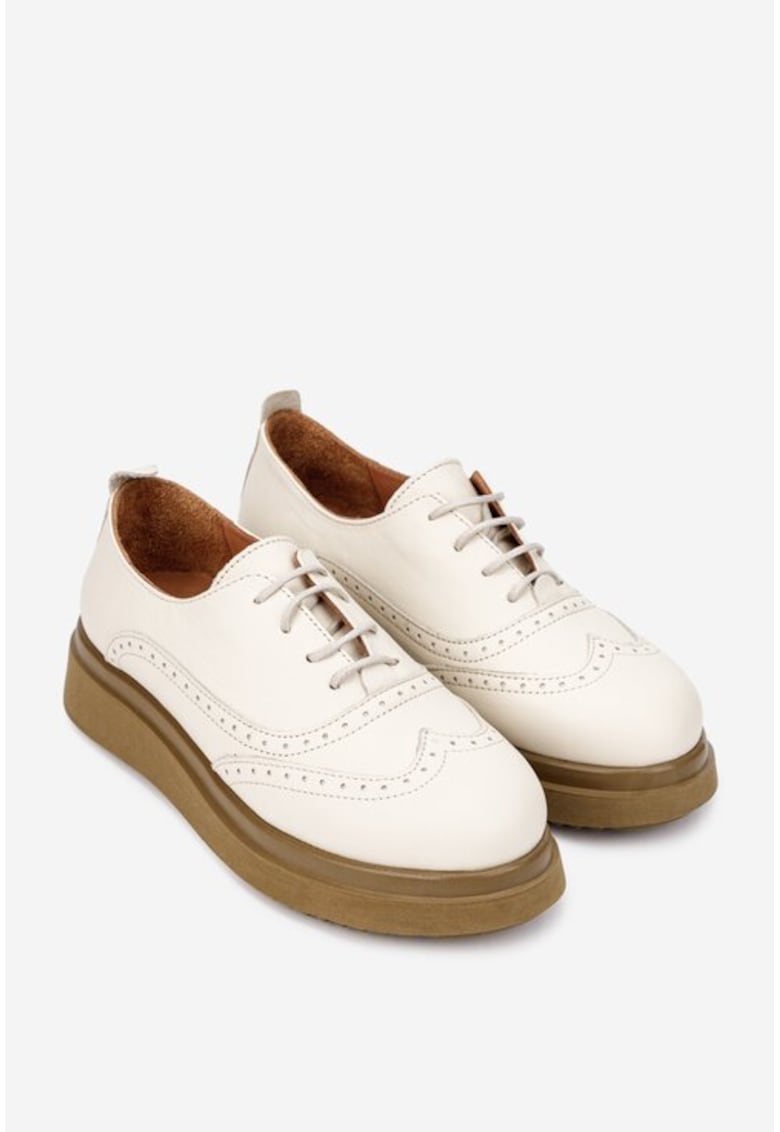Pantofi dama piele naturala - perforati - bej -