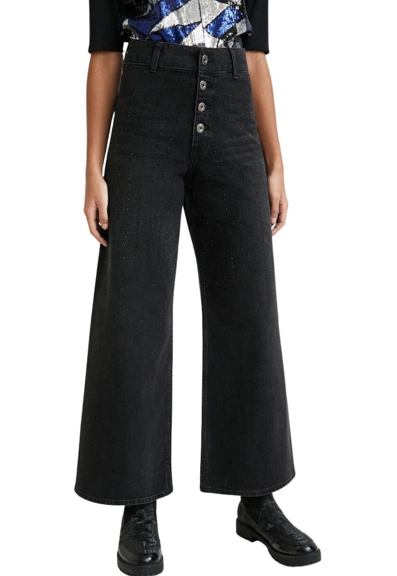 Blugi crop cu strasuri Moon -