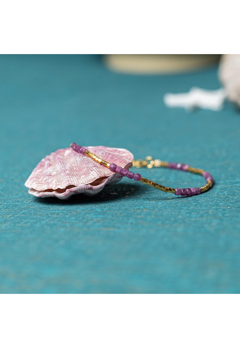Bratara Boho din Turmalina Roz - placata cu aur de 18K - Alama - stil delicat - 15+6cm
