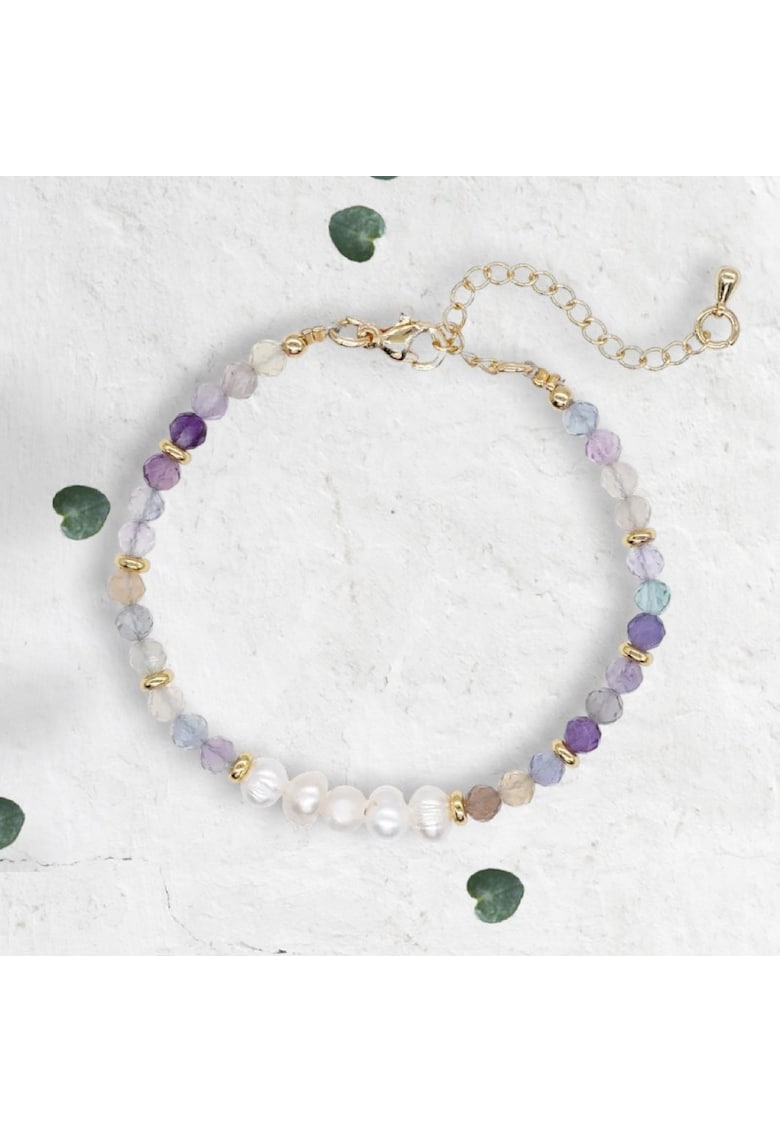 Bratara de prietenie Natya - fluorit si perle naturale - alama - multicolor