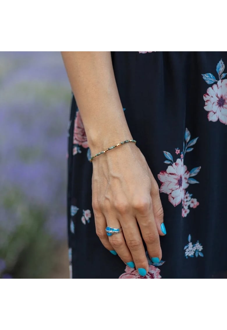 Bratara Boho din pietre semipretioase Crisocola - placata cu aur de 18K - verde - pentru femei