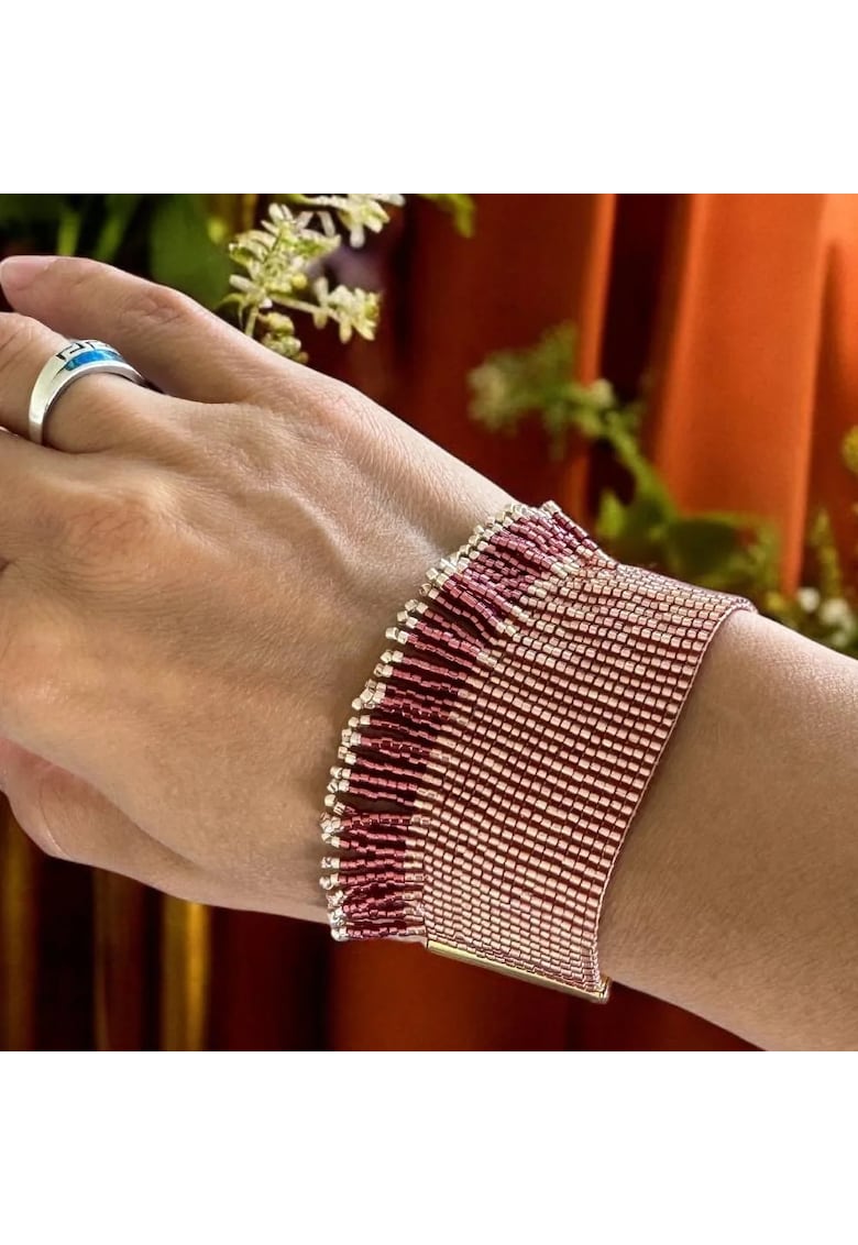 Bratara handmade din margelute Miyuki - franjuri portocalii - aur de 24K - dimensiune reglabila