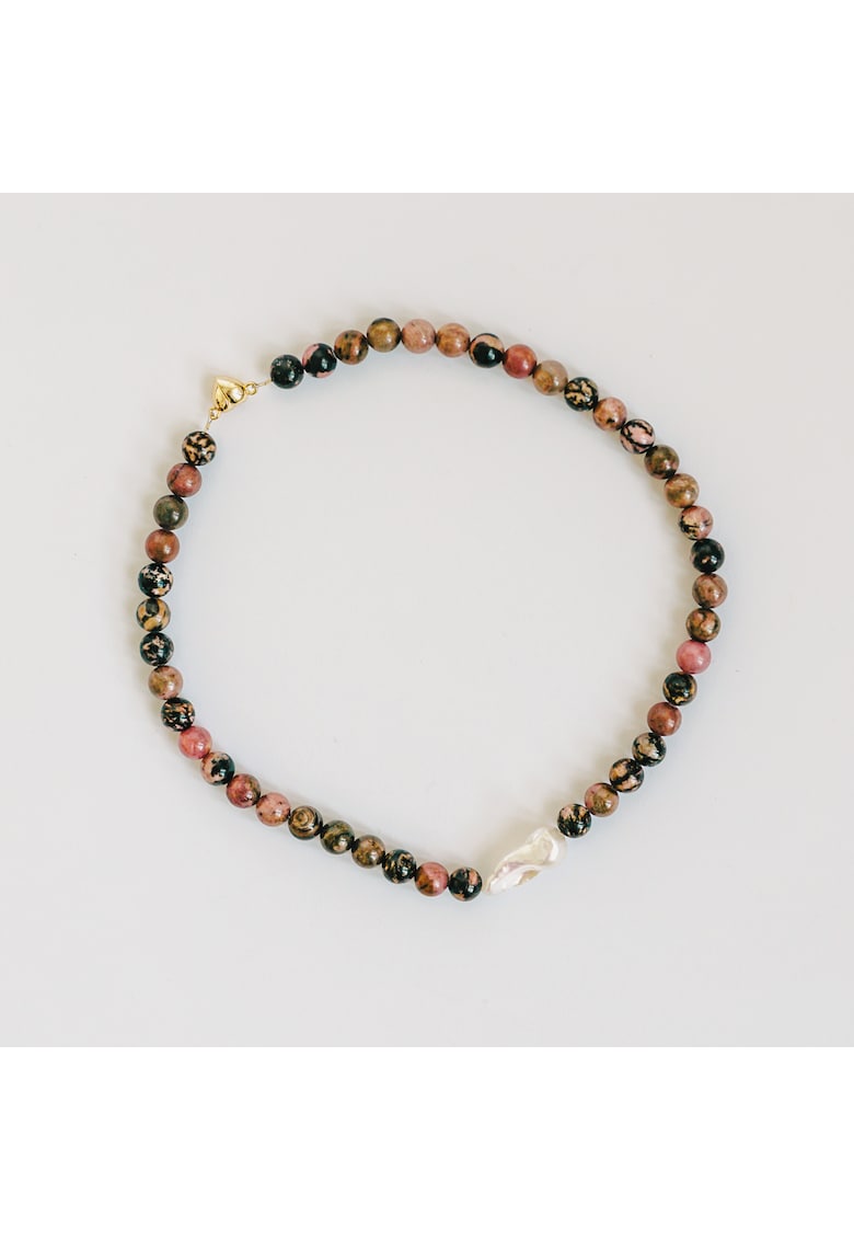 Colier din pietre semipretioase Rodonit si perla de cultura baroc - cupru - multicolor - handmade