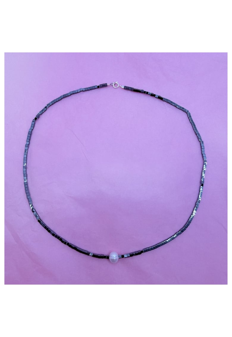 Colier - pietre semipretioase Hematit - argint 925 - gri - alb