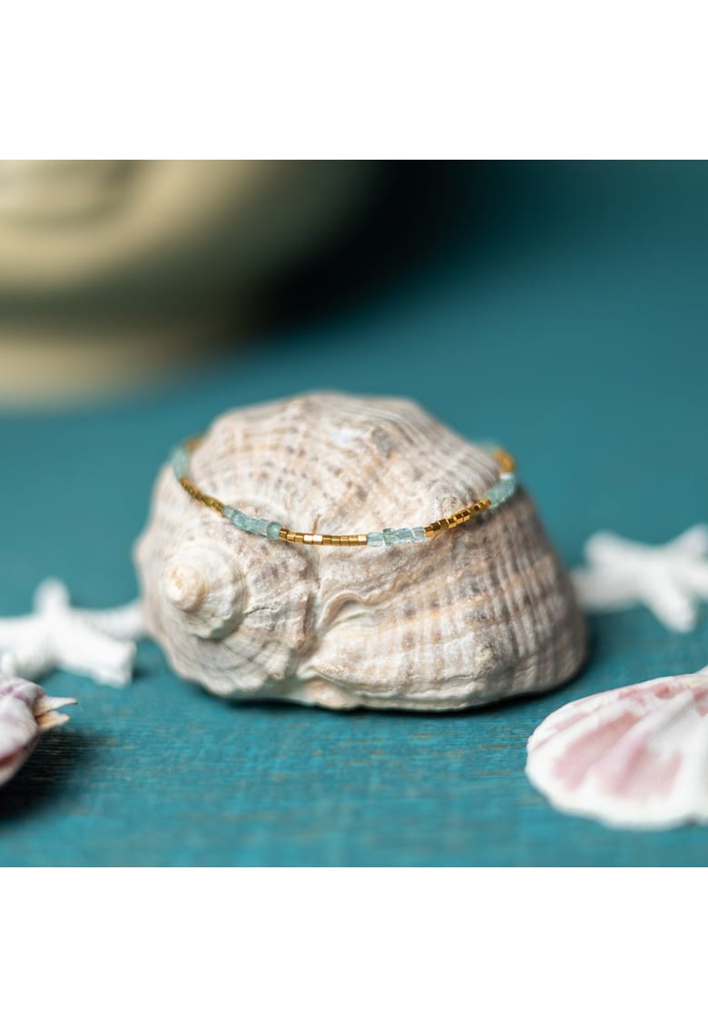 Bratara Boho cu pietre semipretioase de Apatit placata cu aur de 18K - albastra - din alama