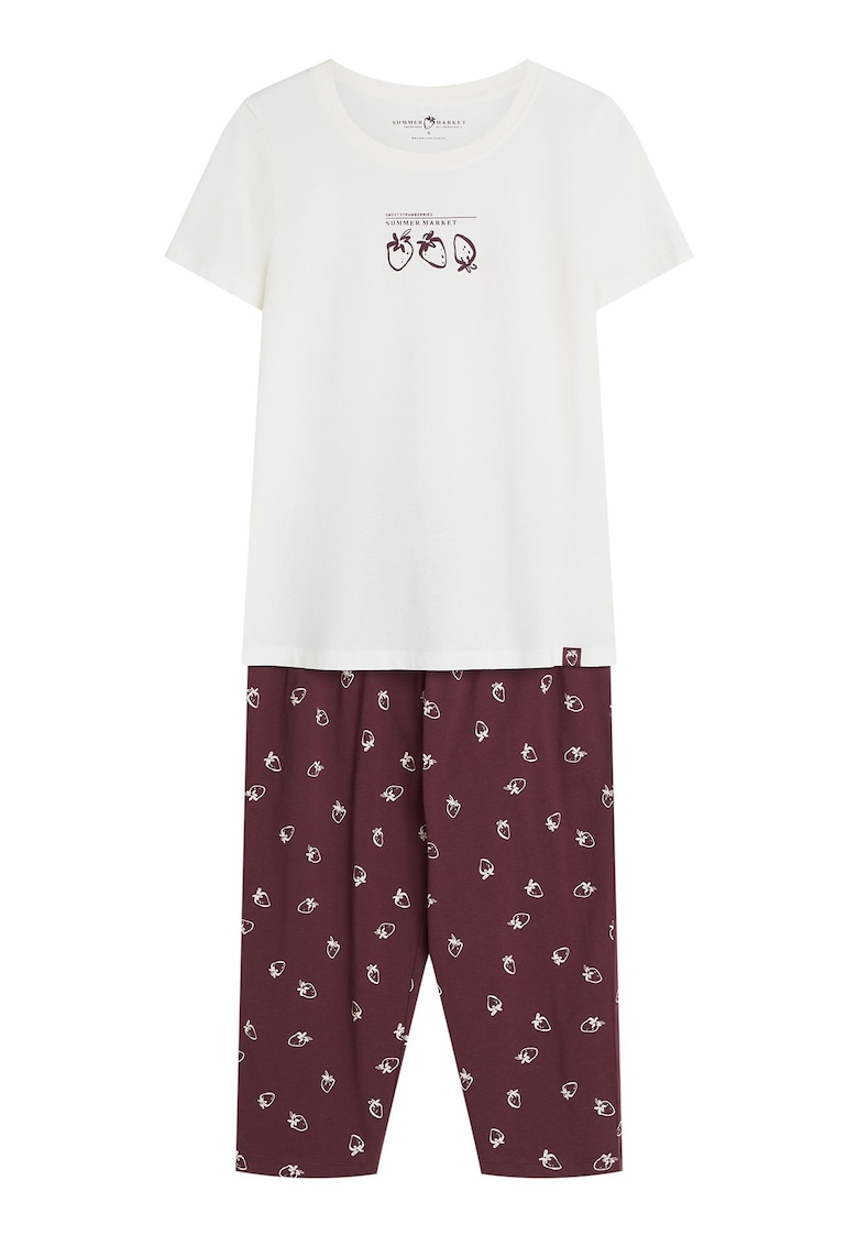 Pijama dama - Grafic - Alb crem - maro - Evika - Grafic