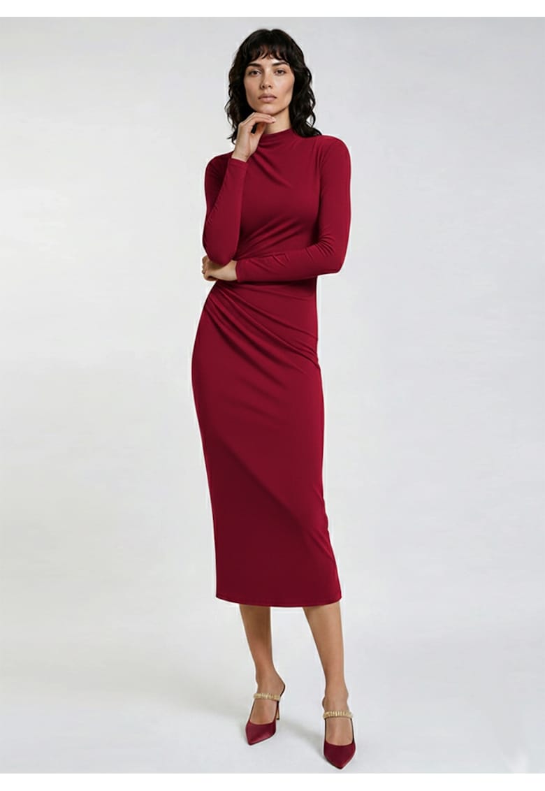 Rochie midi bodycon din lyocell cu drapaje Kaira - Rosu inchis