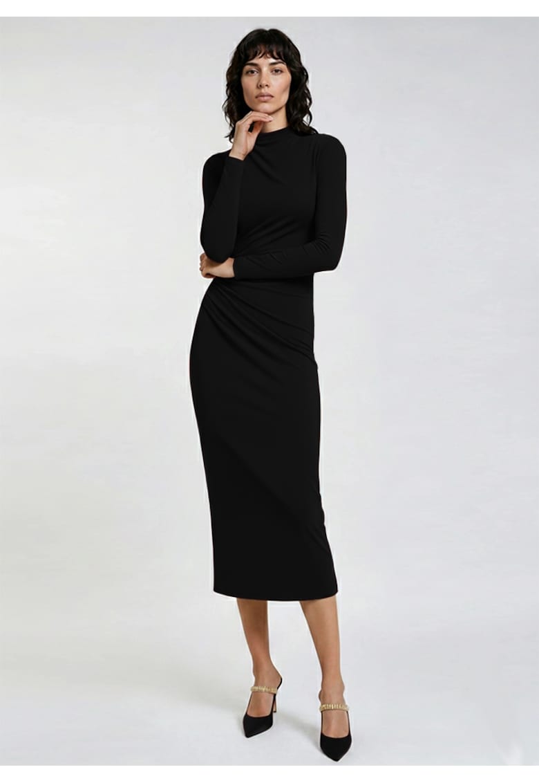 Rochie midi bodycon din lyocell cu drapaje Kaira - Negru