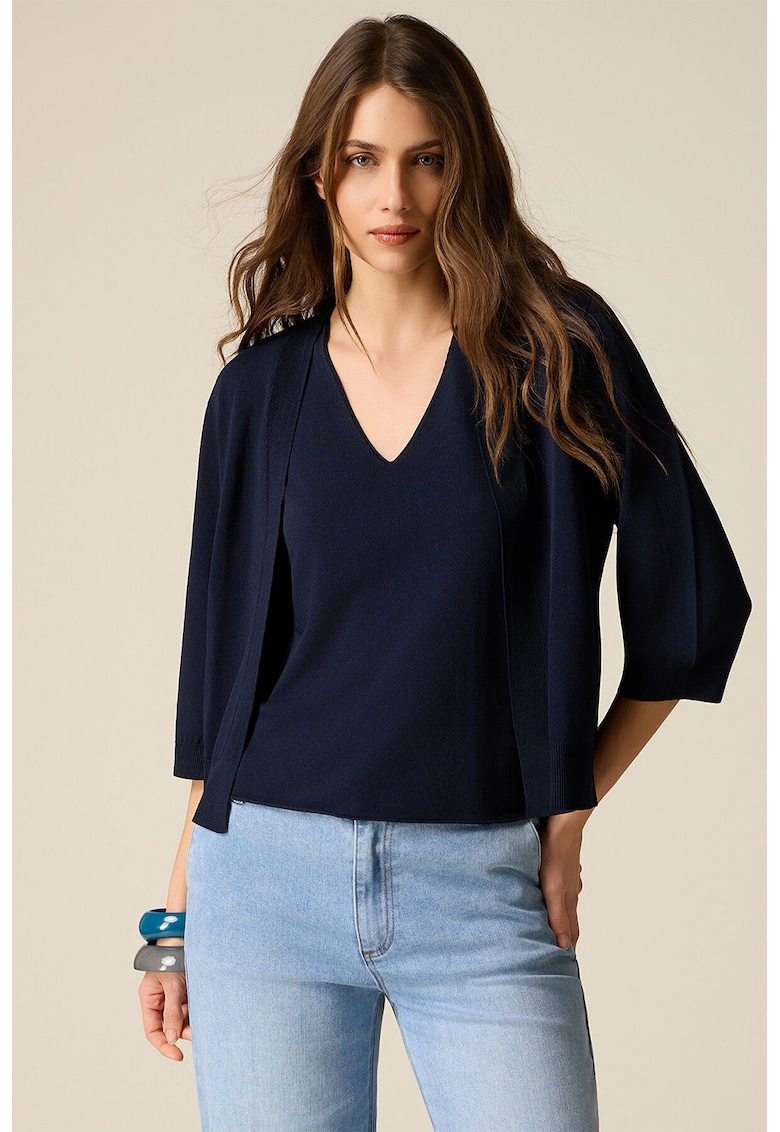 Cardigan cu maneci 3/4 - fara inchidere - Bleumarin