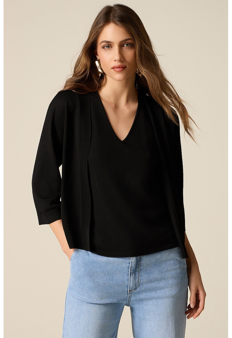 Cardigan cu maneci 3/4 - fara inchidere - Negru