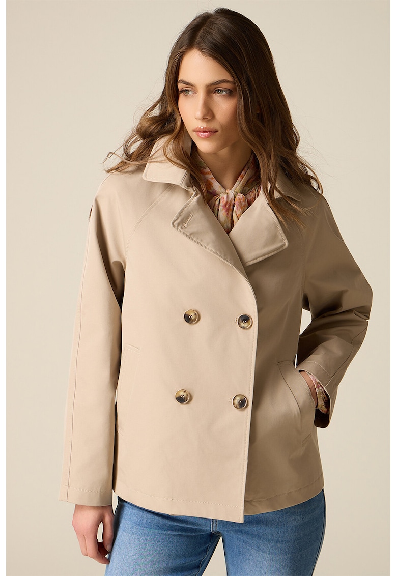 Trenci scurt cu doua randuri de nasturi - Bej