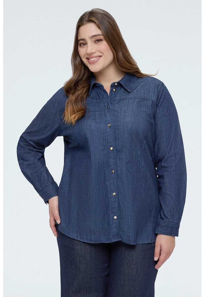 Camasa din denim cu funda din panglici - Albastru inchis