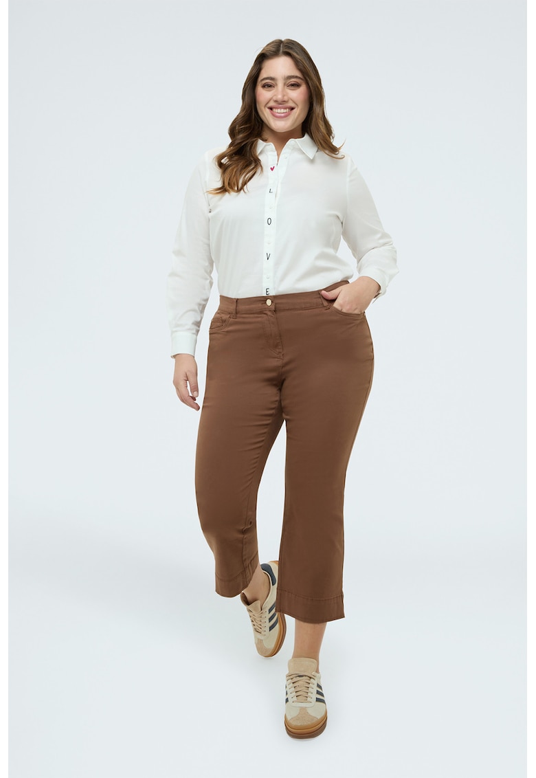 Pantaloni kick-flare cu model cu 5 buzunare - Caramel
