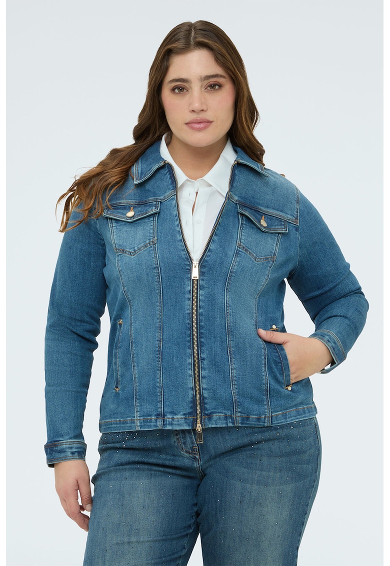 Jacheta de denim cu fermoar - Albastru inchis